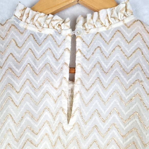 Womens Top XL Boho Chic Peasant Cottagecore Smocked Chevron Feminine Mock Neck - Picture 7 of 8